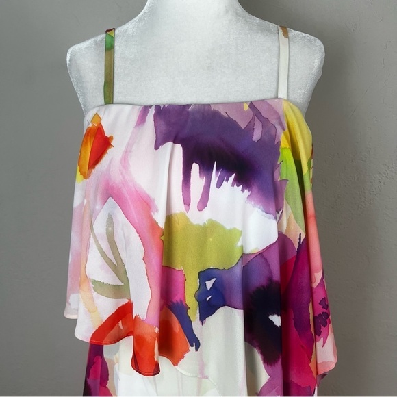 Josie Natori Multicolor Floral Maxi Flounce Ruffle Sundress Size 0 - Picture 2 of 11